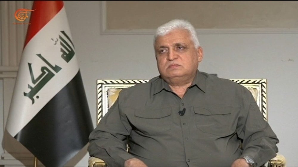 Iraqi Popular Mobilization Forces chief Faleh Al-Fayyad during his interview on Al Mayadeen