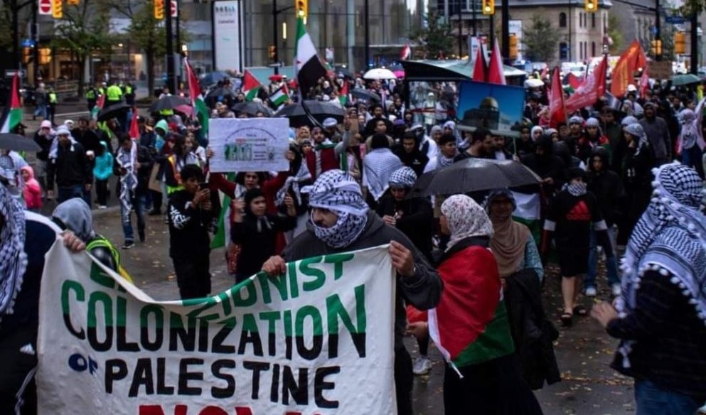 Pro-Palestine rally in support of Gaza in Ottawa, Canada, on October 8, 2023. (Palestinian Youth Movement)