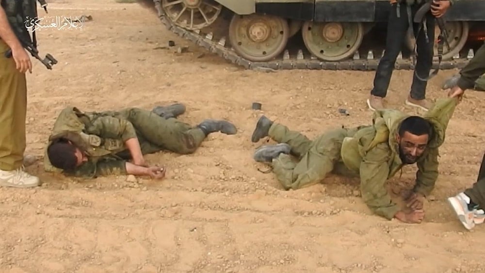 Israeli soldiers apprehended by Palestinian resistance fighters, October 7 2023 (social media) 