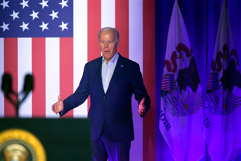 President Joe Biden arrives to speak to United Auto Workers at the Community Building Complex of Boone County, Thursday, Nov. 9, 2023, in Belvidere, Illinois (AP)