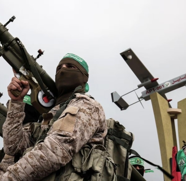 Undated photo of an Al-Qassam Brigades Palestinian Resistance fighter during a previous parade