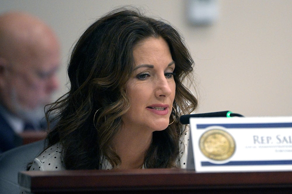 Florida Rep. Michelle Salzman makes a point during a Local Administration and Veterans Affairs Subcommittee hearing in a legislative session, Thursday, Jan. 13, 2022, in Tallahassee, Fla. (AP)