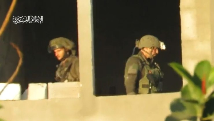 A screenshot from a video released by the Al-Qassam Brigades showing footage from on the ground confrontations amid the ingoing Israeli Occupation Forces' ground invasion of the Strip on November 11,2023. (Military media)