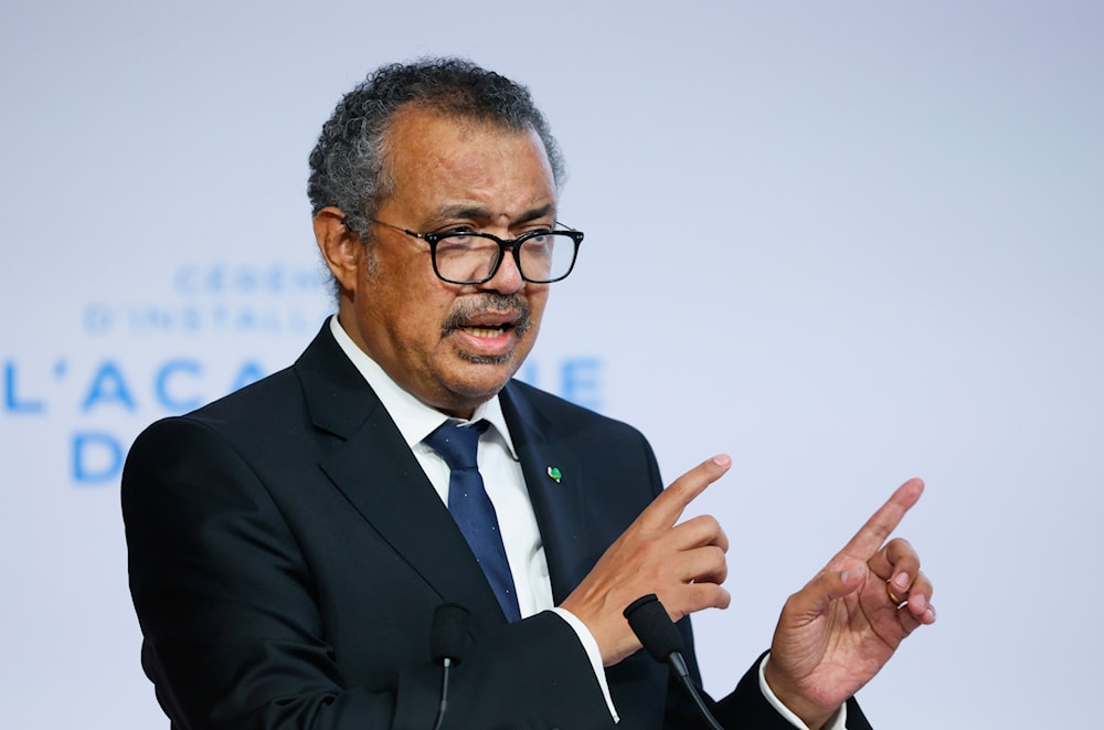 WHO Director-General Tedros Adhanom Ghebreyesus speaks during the opening of the World Health Organisation Academy in Lyon, central France, Monday, Sept. 27, 2021. (AP)