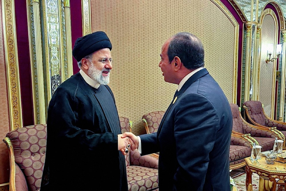 Iranian President Ebrahim Raisi and Egyptian President Abdel Fatah Al Sisi, November 11, 2023. (Iranian Front Page)