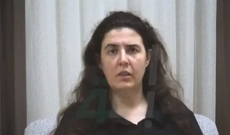 A screenshot from the released video showing Elizabeth Tsurkov as she admits to her CIA and Mossad roles in Syria and Iraq on November 13, 2023. (Al Rabiaa TV via social media)