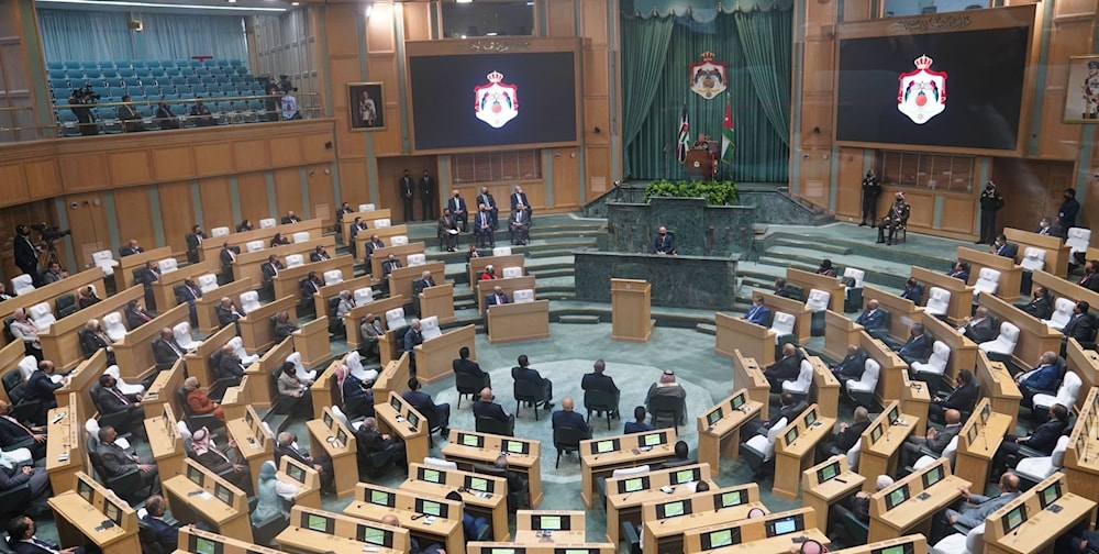Jordanian King Abdullah II makes a speech at the parliament building during the inauguration of the new term of the Jordanian Parliament, in Amman, Jordan on November 15, 2021 (Royal Hashemite Court handout)