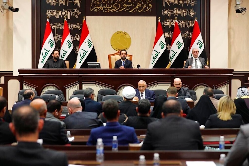 In this Sunday, Jan. 5, 2020 photo, released by the Iraqi Parliament Media Office, shows Iraqi Parliament Speaker Mohammad al-Halbousi, heading a session of parliament in Baghdad, Iraq.(AP)