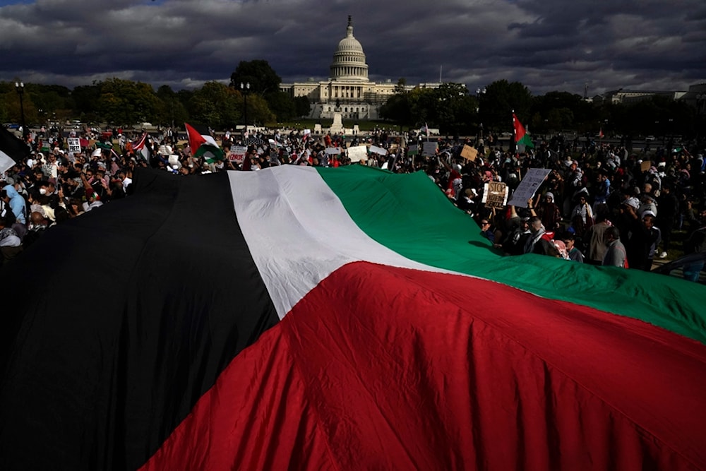 People march towards the U.S. Capitol during a pro-Palestinian march calling for a ceasefire in Gaza, Saturday, Oct. 21, 2023, in Washington. (AP)