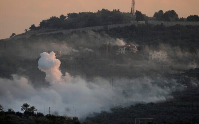 Smoke rises from Israeli shelling in Dahaira, a Lebanese border village with occupied Palestine, south Lebanon, October 16, 2023. (AP)