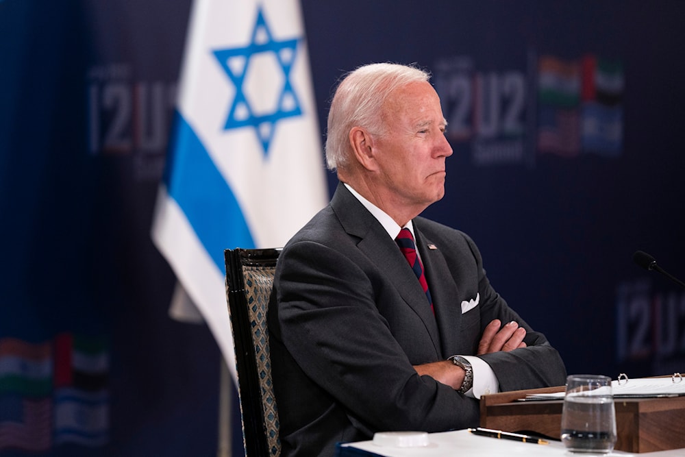 President Joe Biden participates a virtual summit with Israeli Prime Minister Yair Lapid, not seen, and the leaders of India and the United Arab Emirates. (p)