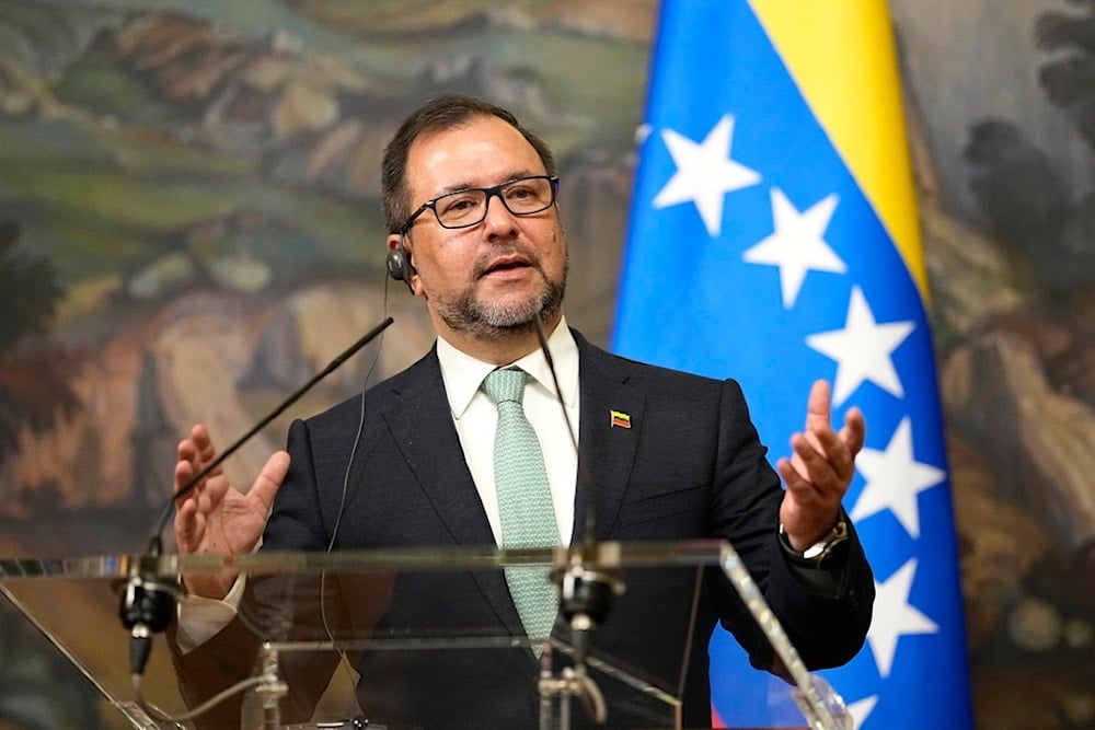 Venezuela's Foreign Minister Yvan Gil Pinto speaks during a joint press conference with Russian Foreign Minister Sergey Lavrov in Moscow, Russia, on Thursday, Nov. 16, 2023 (AP Photo/Alexander Zemlianichenko, Pool)