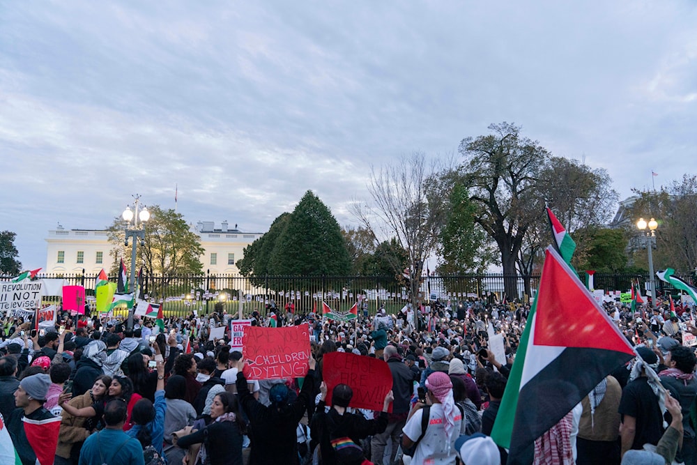 Anti-war activists protest outside of the White House during a pro-Palestinian demonstration asking to cease fire in Gaza in Washington, Saturday, Nov. 4, 2023. (AP)