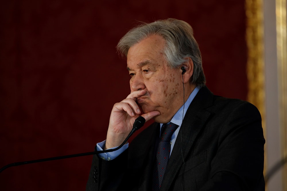 The Secretary-General of the United Nations, Antonio Guterres, attends a joint press conference with the President of Austria, Alexander Van der Bellen, in Vienna, Austria, Wednesday, May 11, 2022. (AP)