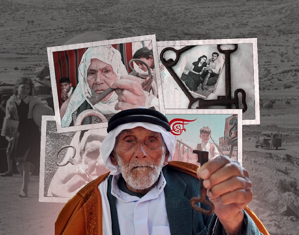 Israel’s war on Gaza, withal, is not about October 7 as Western mainstream media would suggest, it’s about the 75-year-old war to empty Palestine of its indigenous population. (Al Mayadeen English; Illustrated by Arwa Makki)