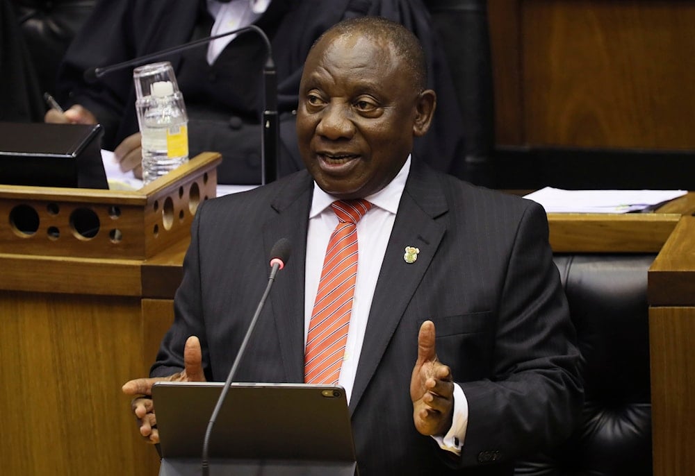 South African President Cyril Ramaphosa delivers his State of the Nation Address in Cape Town, South Africa. Ramaphosa on Thursday Aug. 27, 2020. (AP)