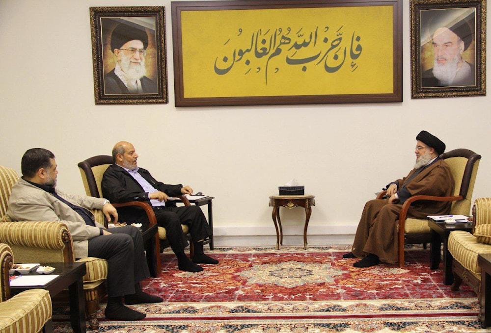 Hezbollah Secretary-General, Sayyed Hassan Nasrallah hosted the official responsible for Arab and Islamic relations and the Deputy Head of Hamas Movement in the Gaza Strip, Khalil Al-Hayya. (Hezbollah media office)