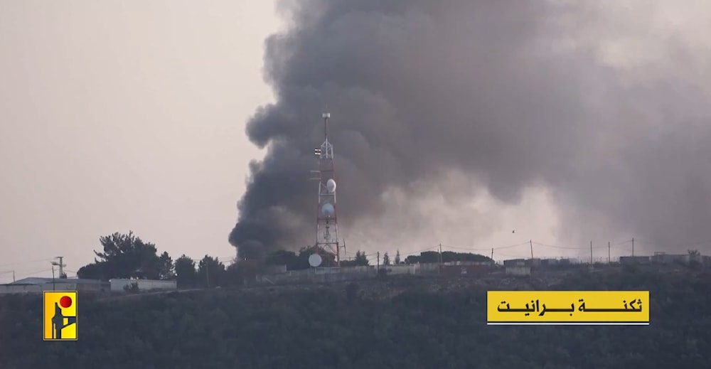 A screengrab from a video showing Hezbollah's targeting of the Israeli Branit Barracks on Monday, November 21, 2023. (Resistance media)