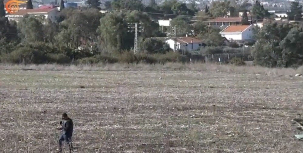 A screen grab showing Al Mayadeen's correspondent reporting from an approximate location close to the 