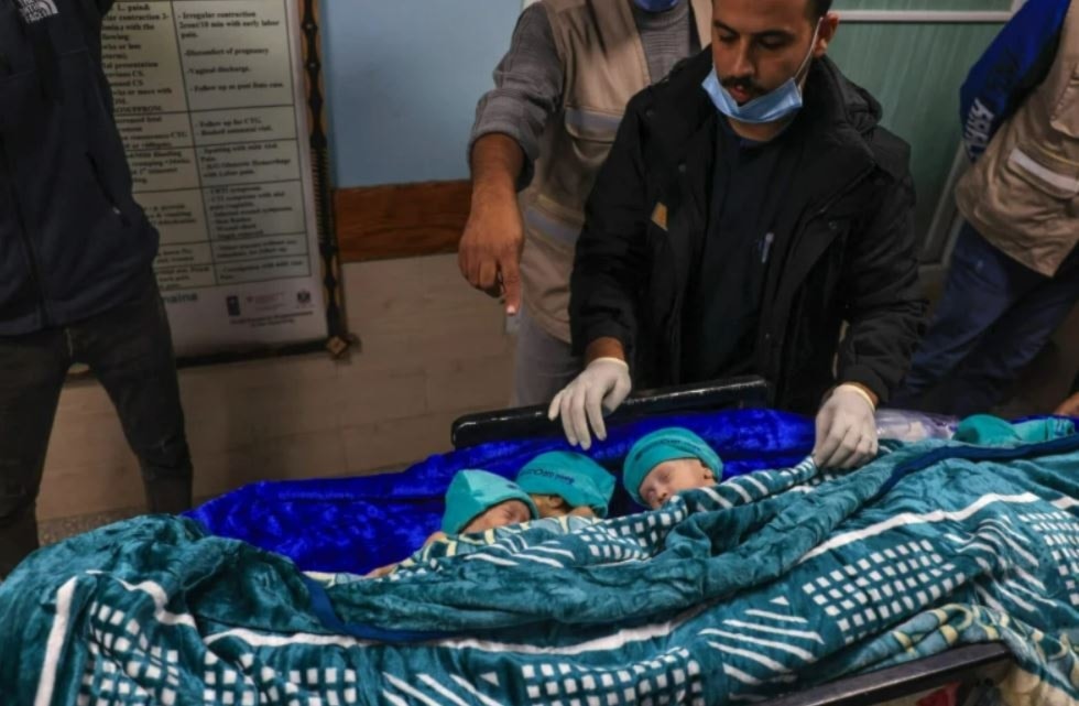 Newborns taken out of incubators that could not be kept running in Gaza's Al-Shifa hospital due to total Israeli blockade and constant raids. (AFP via Getty Images)