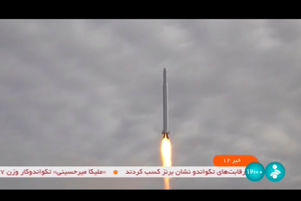 This frame grab from video aired by Iranian state television on Wednesday, Sept. 27, 2023, shows what Iran's Communication Minister Isa Zarepour said is a Noor-3 satellite being launched from an undisclosed location, in Iran (AP)
