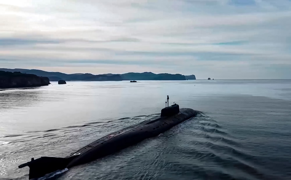 Friday, April 14, 2023, A Russian nuclear submarine sails off to take part in the Pacific Fleet drills near Vladivostok, Russia (AP)