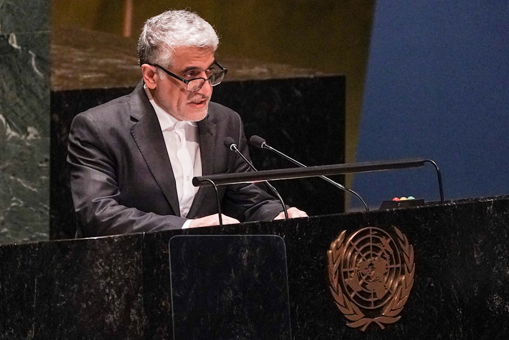 Iran's United Nations Ambassador Amir Saeid Iravani address the U.N. General Assembly Thursday Feb. 23, 2023 at U.N. headquarters. (AP)