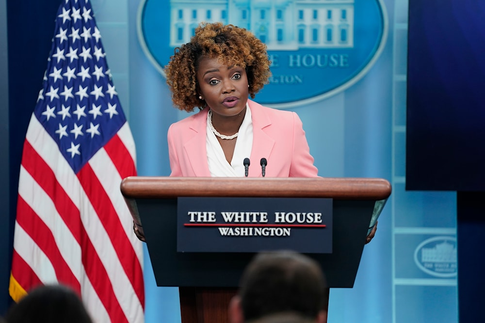 White House press secretary Karine Jean-Pierre speaks during the daily briefing at the White House, Monday, Oct. 30, 2023, in Washington. (AP)