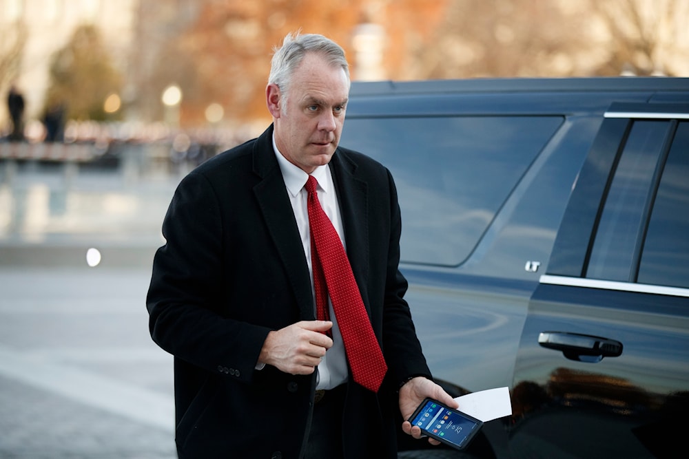 Formet US Secretary of the Interior Ryan Zinke arrives at the US Capitol on Dec. 3, 2018 (AP)