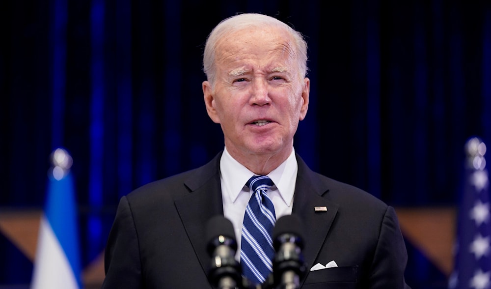 US President Joe Biden delivers remarks on the war between Israel and Hamas after meeting Prime Minister Benjamin Netanyahu, in Tel Aviv, October 18, 2023 (AP)