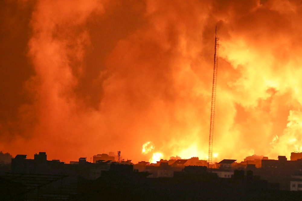 Fire and smoke rises from buildings following Israeli airstrikes on Gaza City, Sunday, Nov. 5, 2023  (AP Photo/Abed Khaled)