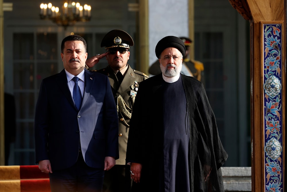 Iran, Iraq Iraqi Prime Minister Mohammed Shia al-Sudani, left, and Iranian President Ebrahim Raisi in Tehran on November 6, 2023 (Iranian Presidency Office via AP)