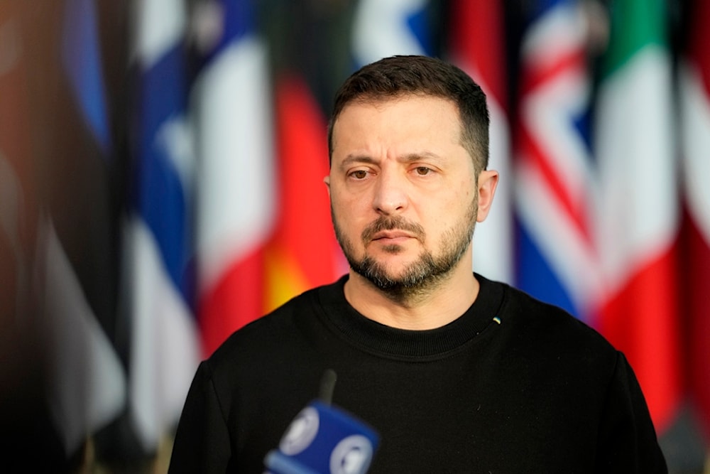 Ukraine's President Volodymyr Zelenskyy addresses a media conference prior to a meeting of NATO defense ministers at NATO headquarters in Brussels, Wednesday, Oct. 11, 2023. (AP)