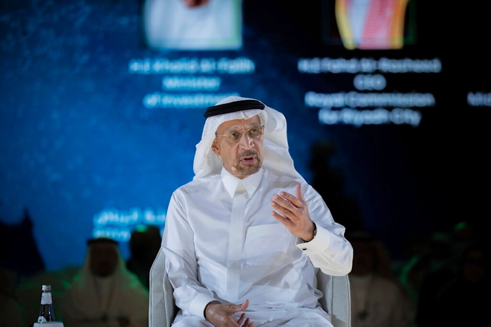 In this photo provided by Future Investment Initiative Institute, Saudi Investment Minister Khalid al-Falih speaks at the Future Investment Initiative Forum in Riyadh, Saudi Arabia, Oct. 27, 2021. (AP)