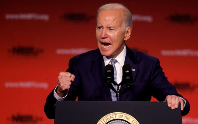 US President Joe Biden addresses a conference at the Washington Hilton on April 25, 2023(Getty Images/AFP)