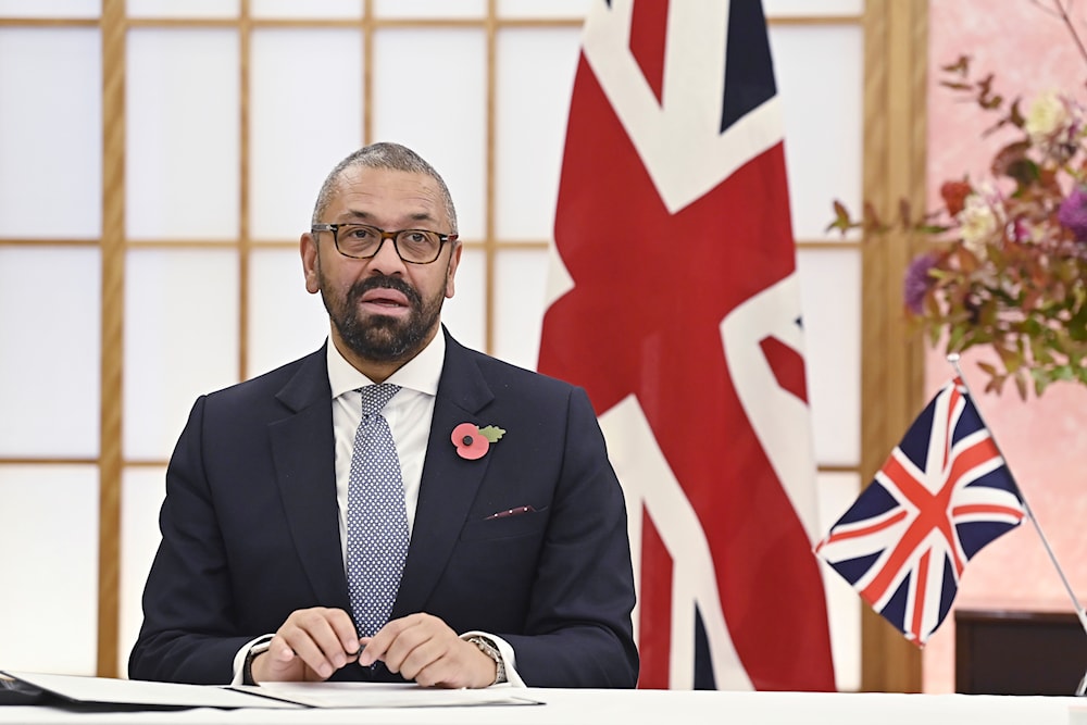 Britain's Foreign Secretary James Cleverly speaks during an event of signing a memorandum of understanding with Japan's Foreign Minister Yoko Kamikawa in Tokyo, Tuesday, Nov. 7, 2023 (AP)