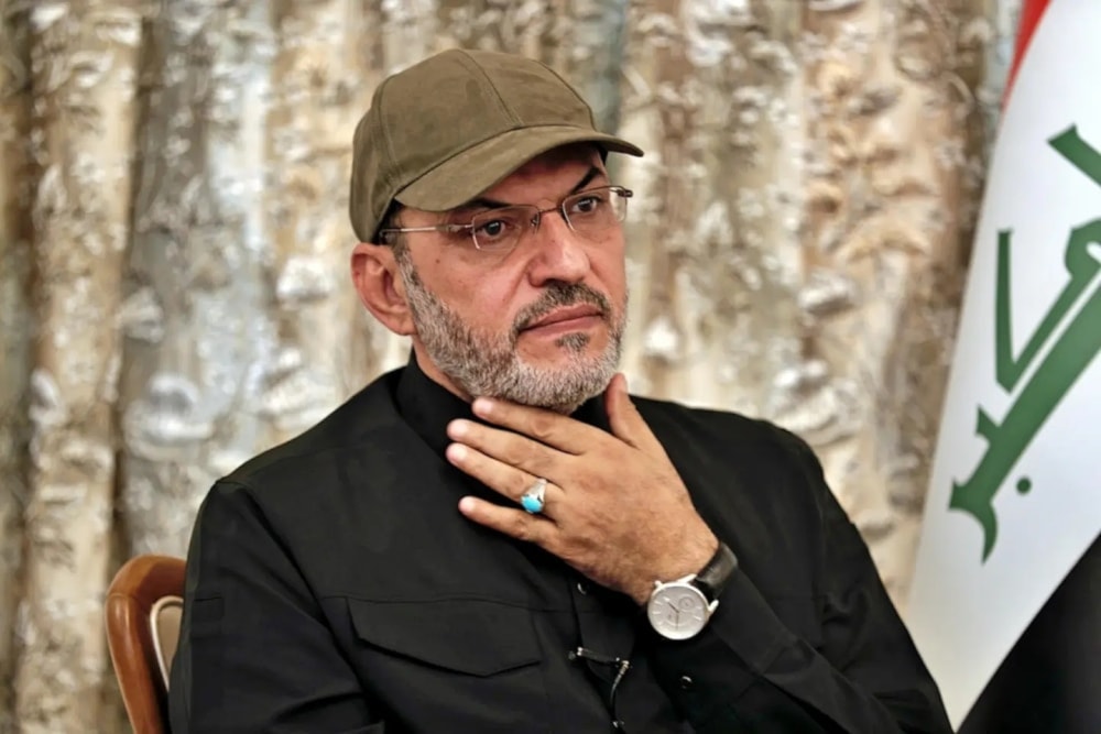 The Secretary-General of Iraqi Sayyed al-Shuhada Brigades, Abu alaa al-Walai during a press conference (AP).