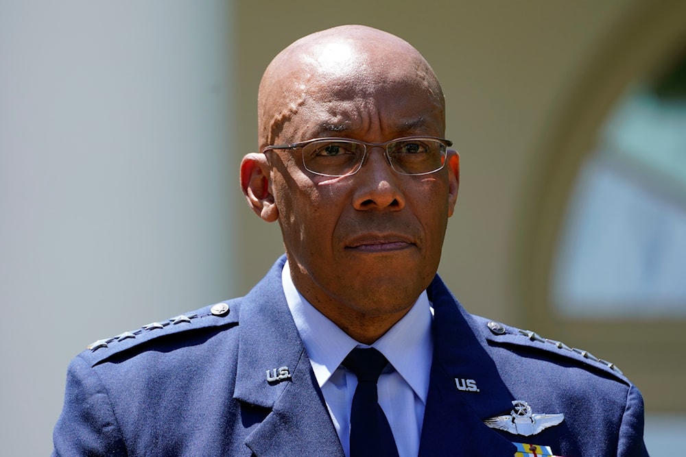 U.S. Air Force Chief of Staff Gen. CQ Brown, Jr., listens as President Joe Biden speaks in the Rose Garden of the White House in Washington, Thursday, May 25, 2023 (AP)