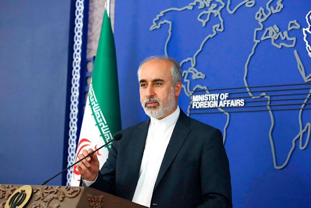 In this photo released on Thursday, Aug. 11, 2022, by the Iranian Foreign Ministry, Foreign Ministry spokesperson Nasser Kanaani speaks in Tehran, Iran (AP)