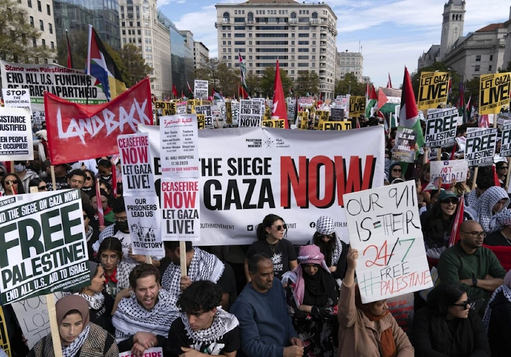 Pro-Palestinian activists rally, demanding a ceasefire in Gaza in Washington on November 4. (AP)