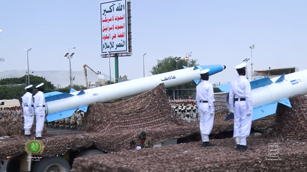 Iranian-made 'Aasif' anti-ship ballistic missiles (ASBMs) on parade in Sanaa, September 2022 (Yemeni Military media)