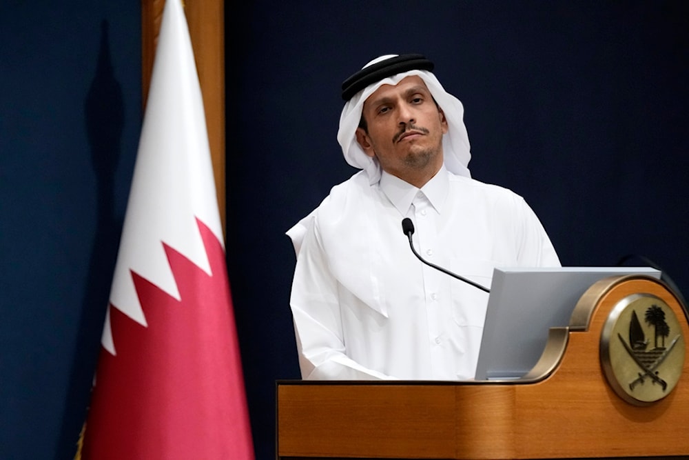 Qatar's Prime Minister and Foreign Minister Mohammed bin Abdulrahman Al Thani listens a question with U.S. Secretary of State Antony Blinken in Doha, Qatar, Friday Oct. 13, 2023. (AP)