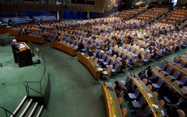 Riyad Mansour, Palestinian ambassador to the United Nations, speaks during a United Nations General Assembly meeting about the ongoing genocide in Gaza, at UN headquarters in New York City on November 28, 2023. (AFP)