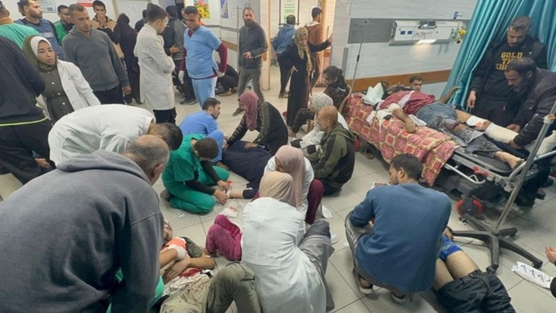 Wounded Palestinians surrounded by their families and medical staff treated on the corridor’s floors for the lack of room capacity at the besieged Kamal Adwan Hospital in Gaza on December 6, 2023. (Social media)
