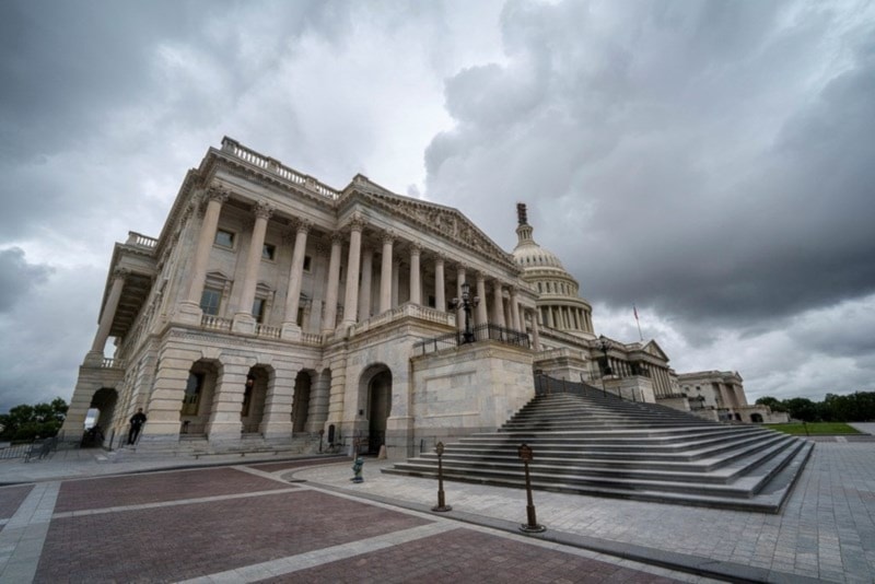 Storm cloud pass over the House of Representatives, foreground side of the US Capitol in Washington, Sunday September 24, 2023. (AP)