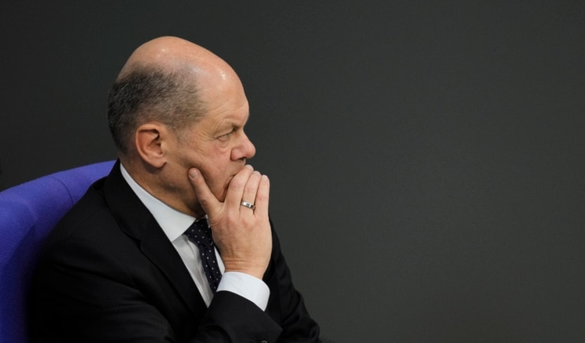 German Chancellor Olaf Scholz attends a debate about Germany's budget crisis at the parliament Bundestag in Berlin, Germany, Tuesday, Nov. 28, 2023. (AP)