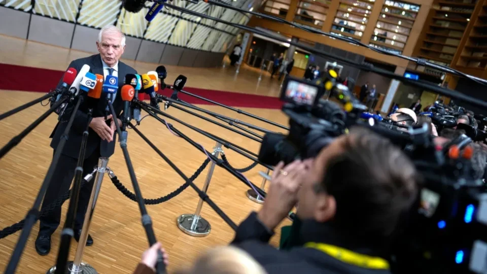 European Union foreign policy Chief Josep Borrell speaks with the media as he arrives for an EU summit at the European Council building in Brussels, Thursday, Dec. 14, 2023. (AP)