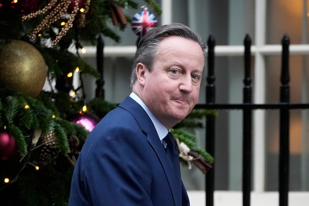 David Cameron Britain's Secretary of State for Foreign, Commonwealth arrives for meeting at 10 Downing Street in London, Tuesday, Dec. 12, 2023. (AP)