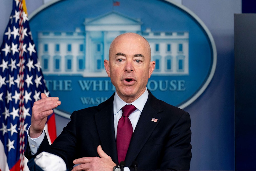 In this Monday, March 1, 2021 photo, Homeland Security Secretary Alejandro Mayorkas speaks during a press briefing at the White House in Washington. (AP)