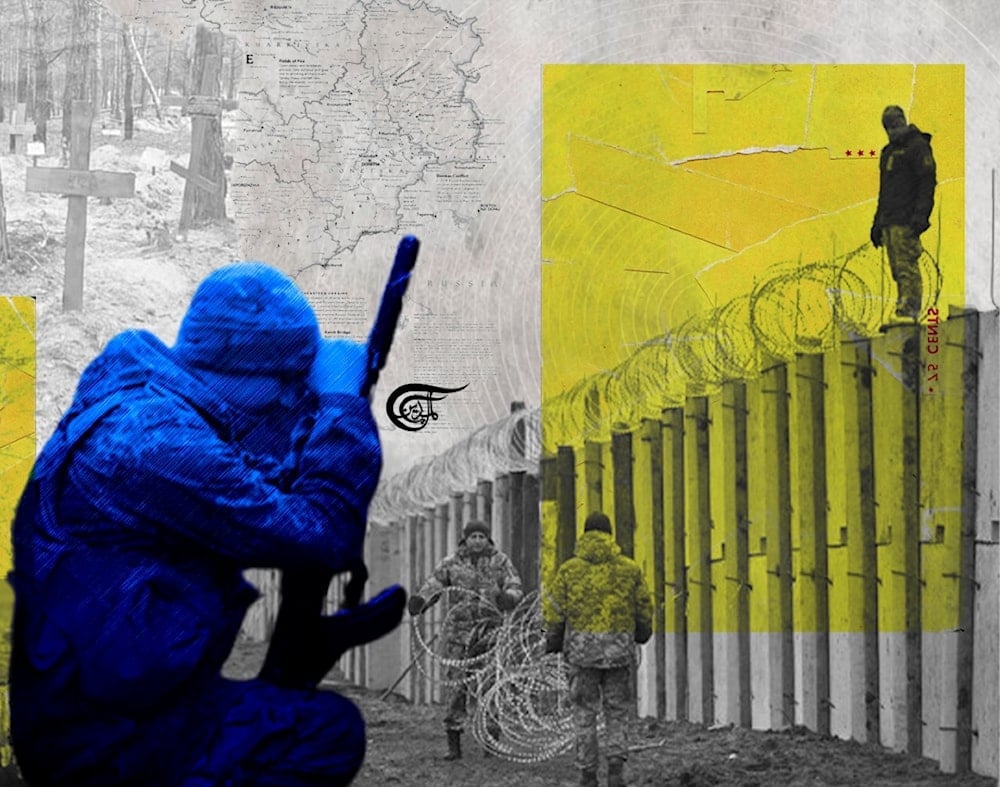 Ukraine fears losing its role as a tool for Western capitalism because the country's kleptocratic rulers benefit greatly from the wealth and privileges they accrue from Western aid. (Al Mayadeen English; Illustrated by Batoul Chamas)